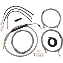 Kit completo de cables y líneas de freno trenzadas de acero inoxidable para manillar — 12" - 14" altura del manillar, plateado