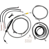 Juego completo de cables y latiguillos trenzados de acero inoxidable para manillar — apto para manillares de 15"–17", acabado na
