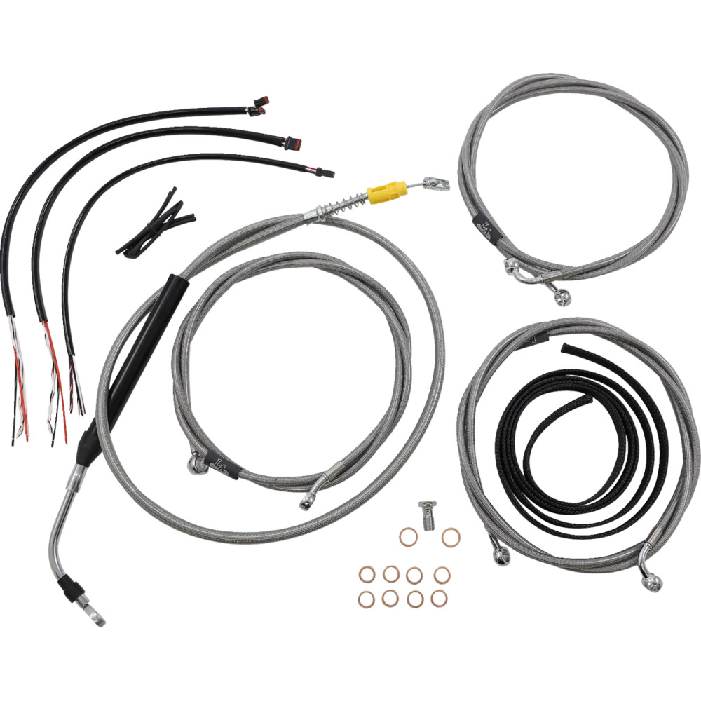 Juego completo de cables y latiguillos trenzados de acero inoxidable para manillar — apto para manillares de 15"–17", acabado na