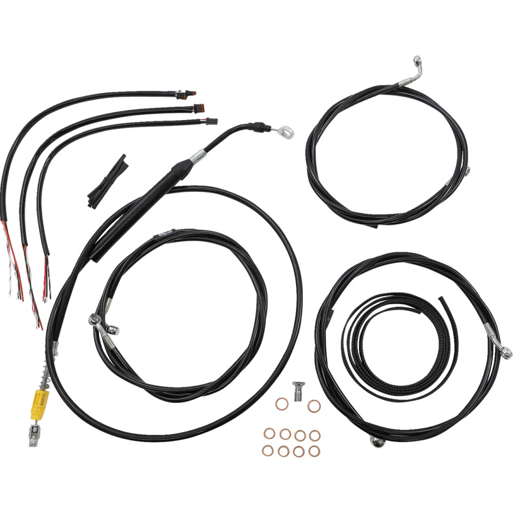 Kit completo de cables trenzados de vinilo negros para manillar / líneas de freno — Negro, altura del manillar 18-20"