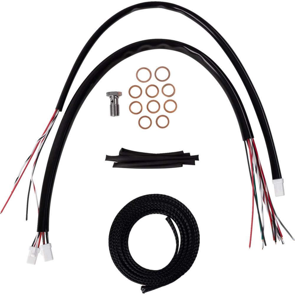 Kit completo de líneas de freno y cableado de manillar trenzadas en vinilo negro — Altura del manillar 30,5 cm - 35,5 cm