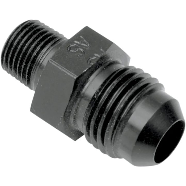 Oil Line Fitting — 1/4" NPT male, -6 AN male, black