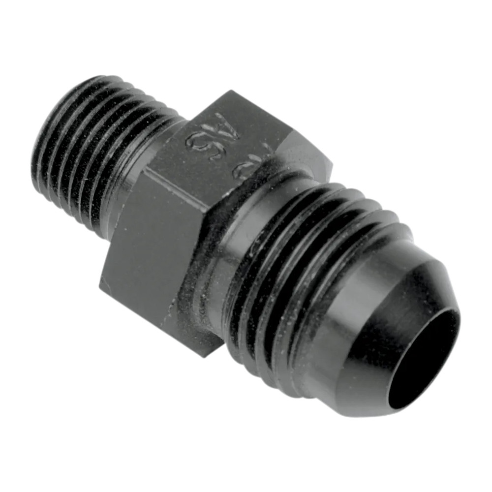 Oil Line Fitting — 1/4" NPT male, -6 AN male, black
