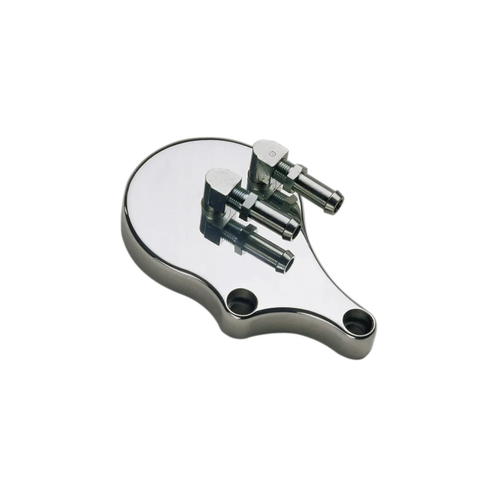 Slimline Billet Oil Filter Mount — 1/2" thick, 3/8" fittings, Chrome