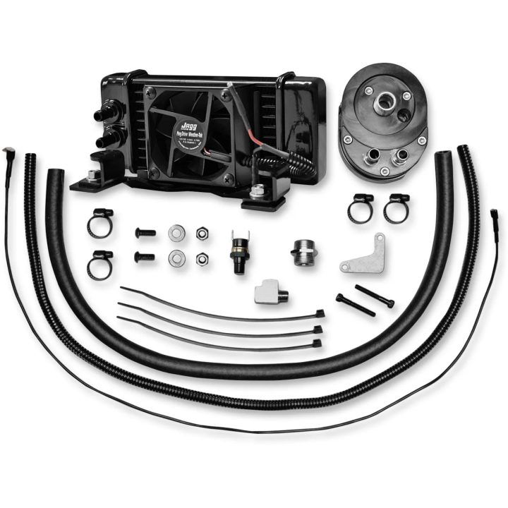 Low-Mount Fan-Assisted Oil Cooler Kit — 10-row, low-mount, black