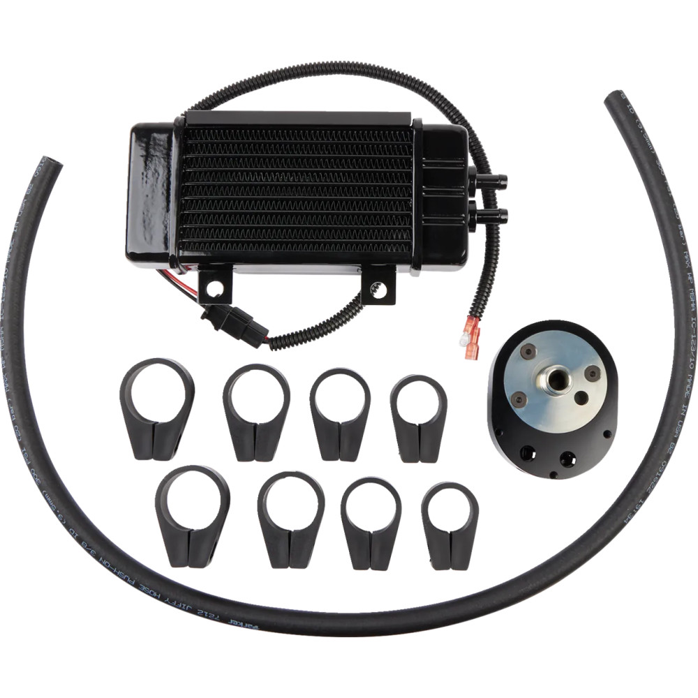 Vertical Frame-Mount Fan Assisted Oil Cooler Kit — 10-row, Black, Silver, Orange