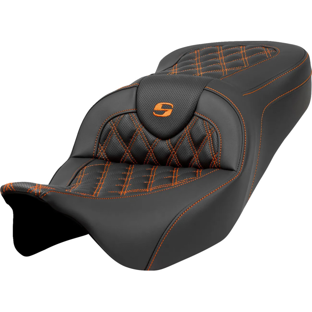 Roadsofa™ Lattice Stitch Seat — 78.5 cm overall length, Black with orange stitching