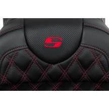 Roadsofa™ Lattice Stitch Seat — 38 cm driver length, 39.5 cm width, Black, red stitching