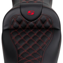 Roadsofa™ Lattice Stitch Seat — 38 cm driver length, 39.5 cm width, Black, red stitching