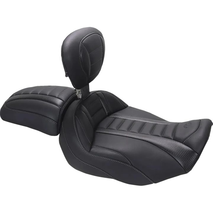 Deluxe Touring Solo Seat — 39.5 cm (15-1/2"), Black, carbon fiber inlay