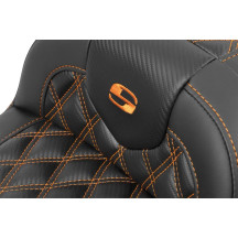 Roadsofa™ Lattice Stitch Seat — Black, orange stitching, overall length 77.5 cm (30-1/2")