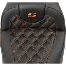 Roadsofa™ Lattice Stitch Seat — Black, orange stitching, overall length 77.5 cm (30-1/2")