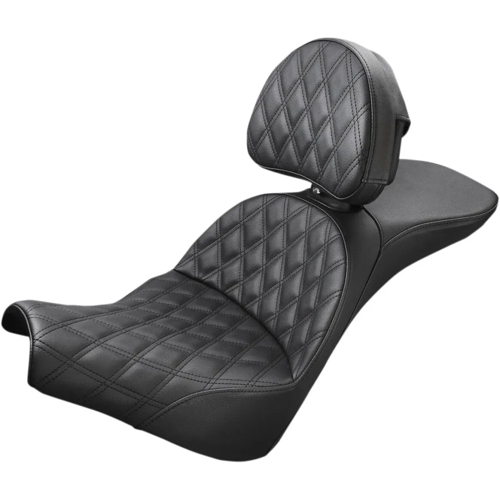 Explorer Lattice Stitch Seat — 77.5 cm overall length, 2-Up seat, Black, Fits tank: Standard