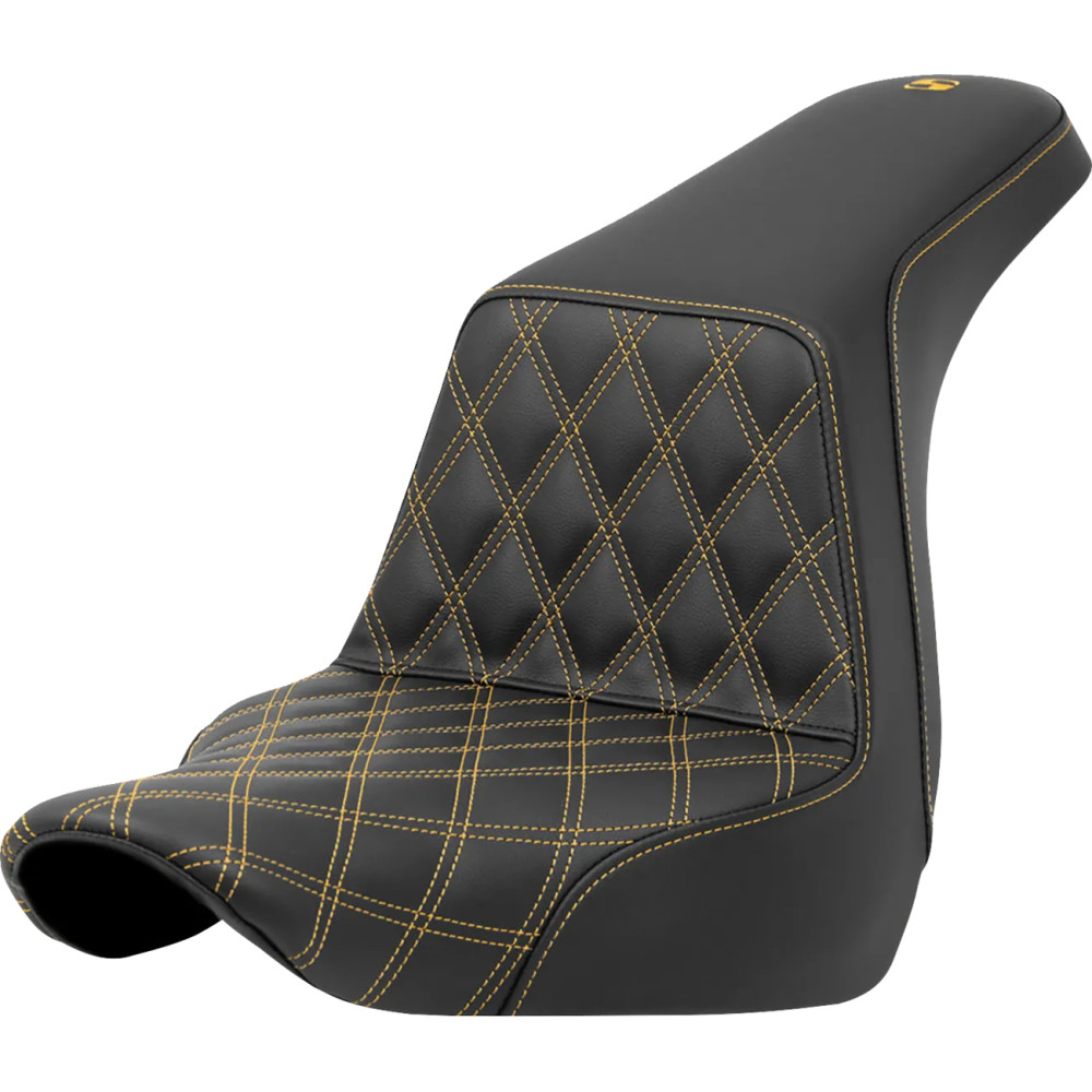Lattice Stitch Step-Up Seat — 73 cm overall, black with gold stitching