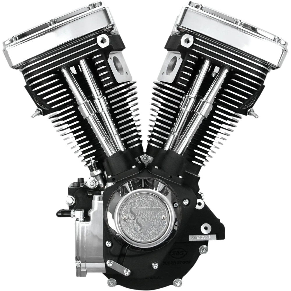 V80 Long-Block Engine — 80" displacement, 4.250" stroke, 3.500" bore, 8.4:1 compression, Wrinkle Black