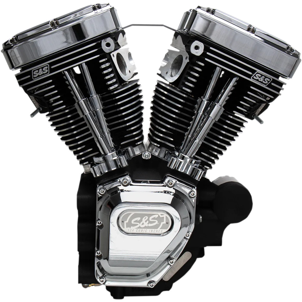 T124 High Compression Long Block Engine — 124 cu in, 10.8:1, Chrome/Wrinkle Black