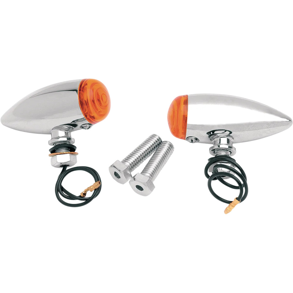 Bullet Marker Lights — 3" L x 1" dia, front mount, amber lens, chrome housing