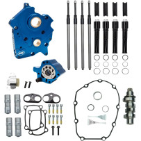 Cam Chest Kit for M8 — Blue anodized, Gloss black pushrod tubes, 475C grind