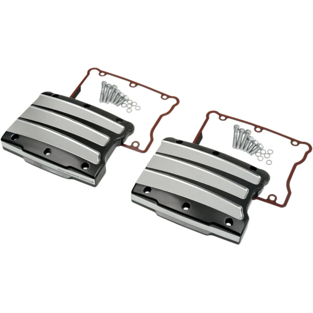 Rocker Box Covers — Platinum Cut, Black Polished Anodized, Scallop, Pair