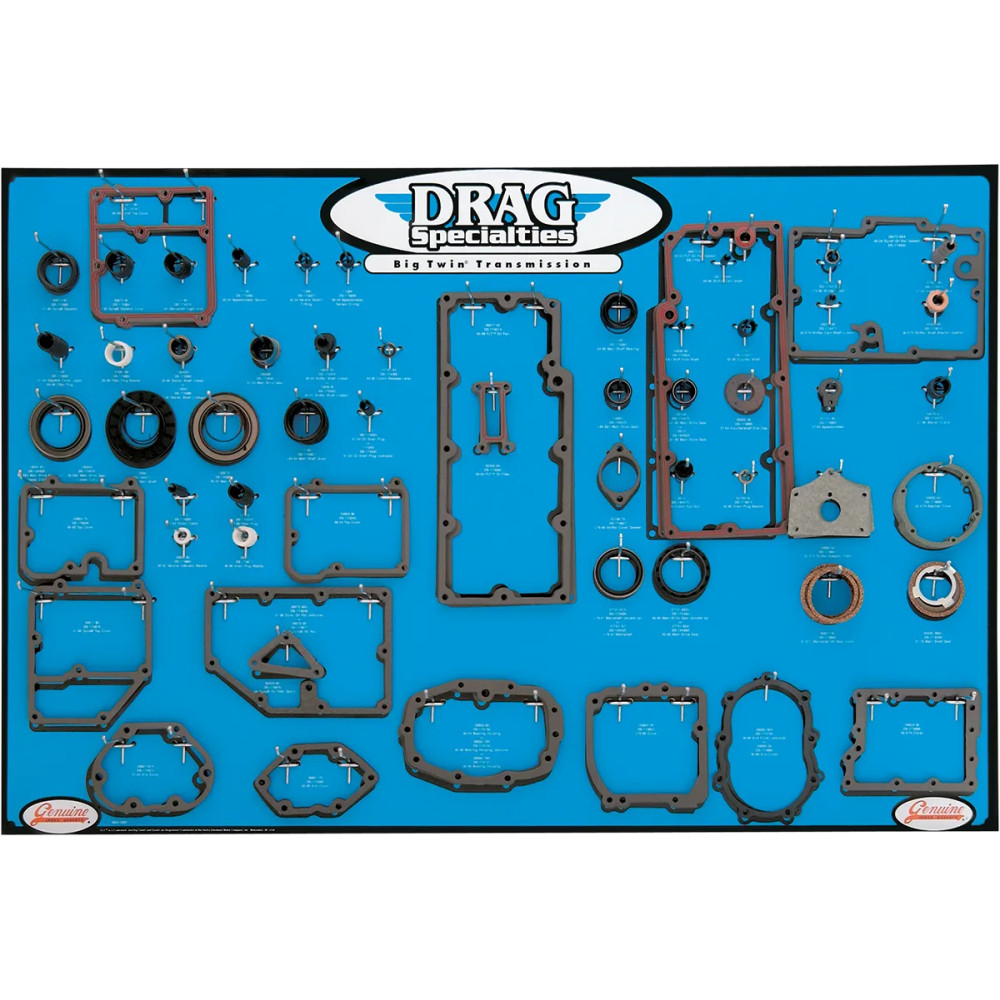 Gasket, Seal and O-Ring Display for Big Twin 5-Speed Transmissions — DRAG SPECIALTIES Display Board, PN 0934-0287