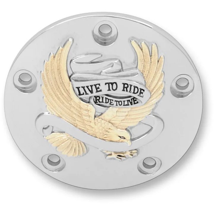 Tapa Live To Ride para Platinos — Negro, Cromo, Dorado