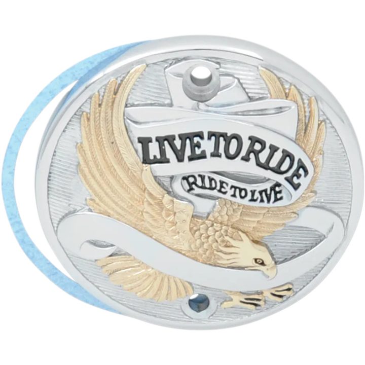 Tapa de platinos Live To Ride — Negro, cromo, dorado