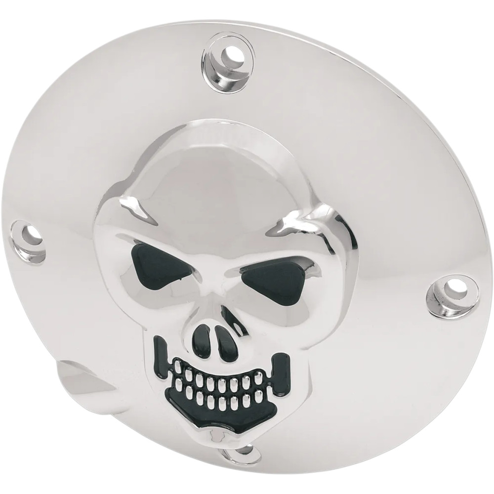 Chrome 3-D Skull Derby Cover — 4-hole mount, Black/Chrome finish