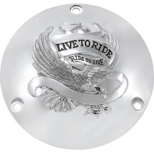 Live to Ride Derby Cover — 3-hole mount, chrome