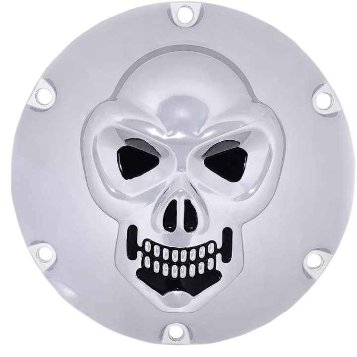 Tapa Derby Calavera 3-D Cromada — '06 Dyna '07–'18 Big Twin (excepto '16–'18 Dressers, '15 FLHTCUL/FLHTKL, '18 FLSB)