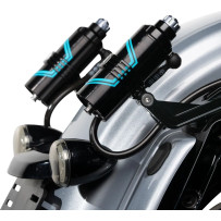 REVO ARC Billet Remote Reservoir External Mounts — Black anodized, fits '14+ FL Touring