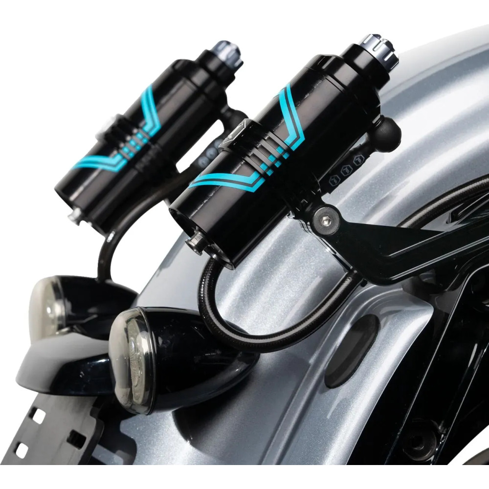 REVO ARC Billet Remote Reservoir External Mounts — Black anodized, fits '14+ FL Touring