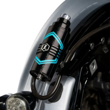 REVO ARC Billet Remote Reservoir External Mounts — Black anodized, fits '14+ FL Touring