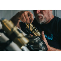 REVO ARC Billet Remote Reservoir External Mounts — Black anodized, fits '14+ FL Touring