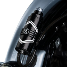 REVO ARC Billet Remote Reservoir External Mounts — Black anodized, fits '14+ FL Touring