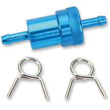 Anodized Aluminum Fuel Filter — 64 mm, 6.4 mm (1/4"), Blue anodized