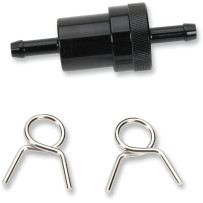 Anodized Aluminum Fuel Filter — 6.4 mm (1/4") fuel line, 64 mm body, Black anodized