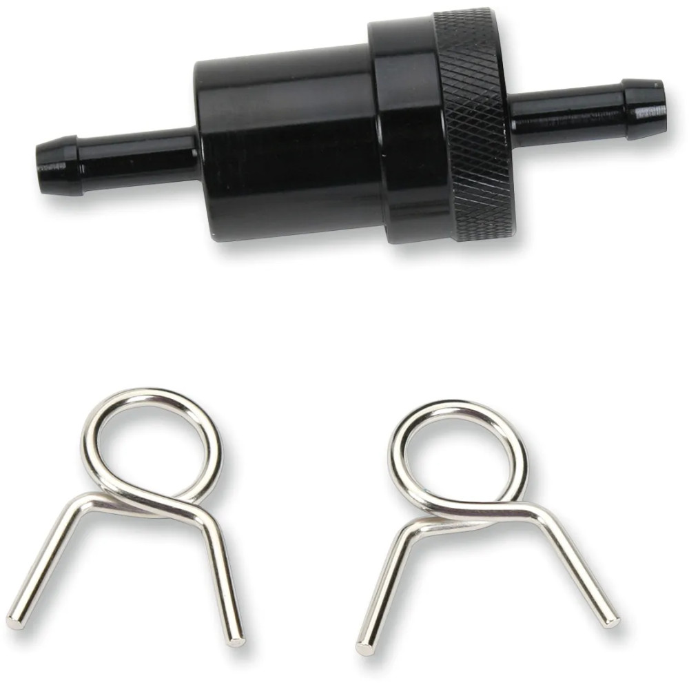 Anodized Aluminum Fuel Filter — 6.4 mm (1/4") fuel line, 64 mm body, Black anodized