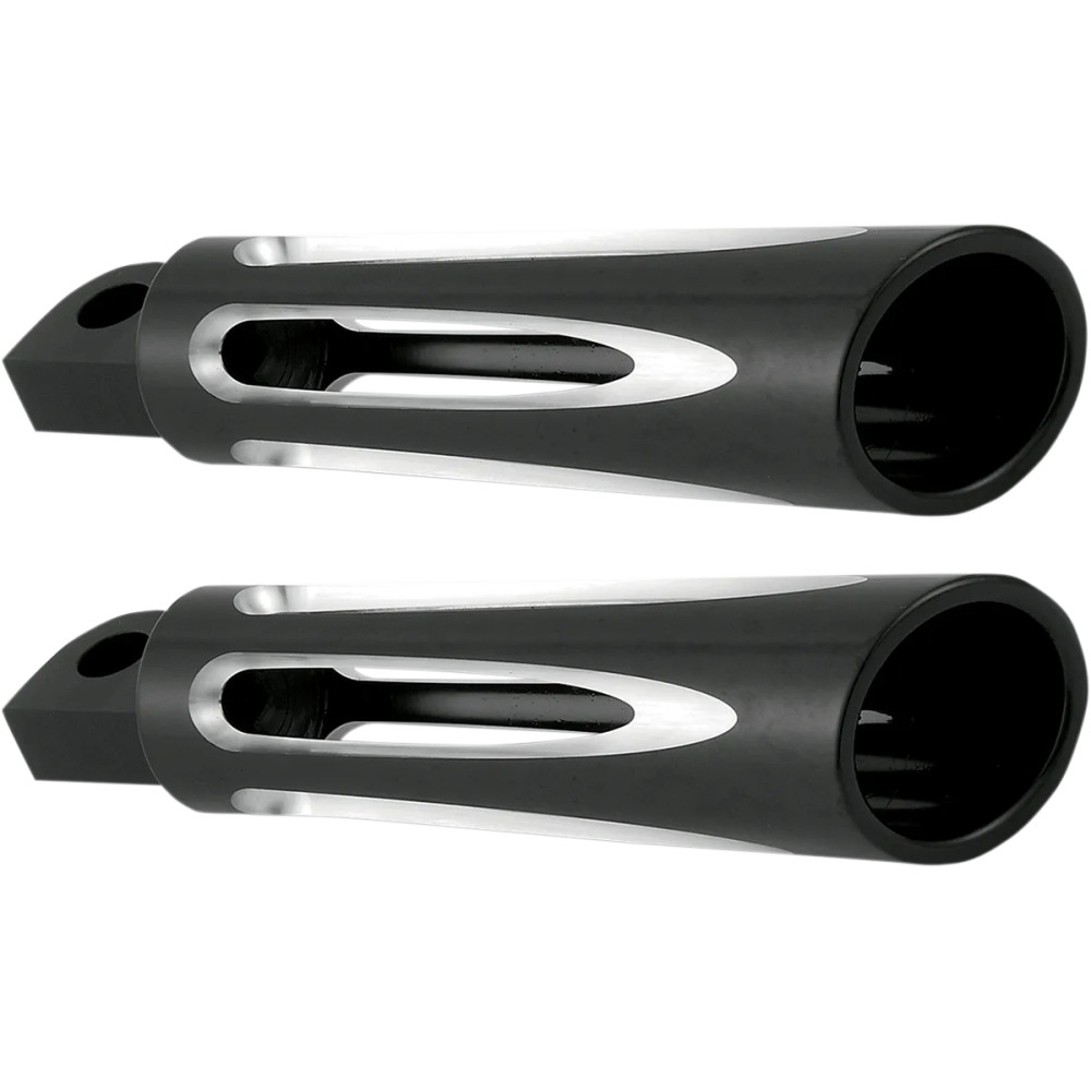 Deep Cut Foot Pegs — 1" longer, Black anodized, male mount