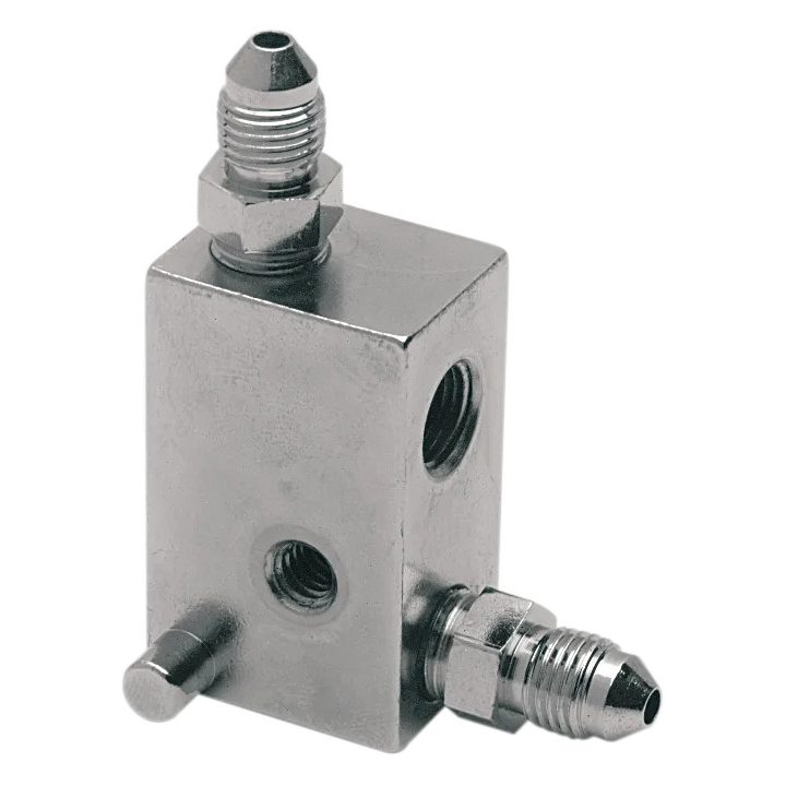Tee de freno trasero universal — -3 AN macho, 1/8" NPT hembra, cromado