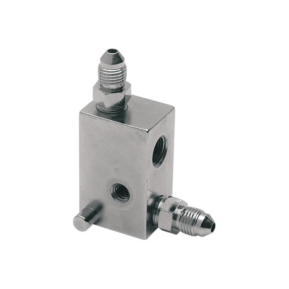 Tee de freno trasero universal — -3 AN macho, 1/8" NPT hembra, cromado