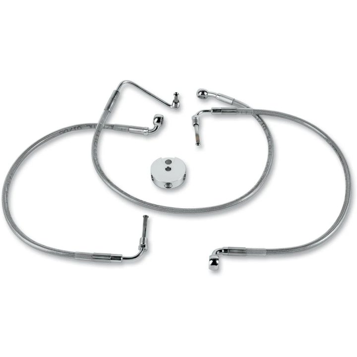 Kit de latiguillos de freno de acero inoxidable — 59.5 cm (23-3/8"), 48 cm (18-7/8"), delantero, plateado, barnizado transparente