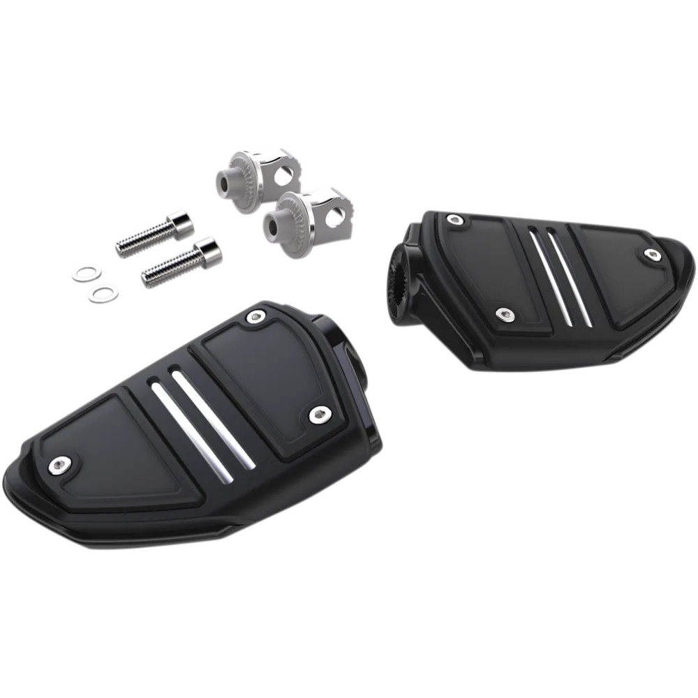 Twin Rail Foot Rests — male mount, left and right, black, chrome