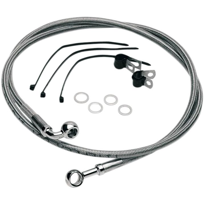 Kit de líneas de freno de acero inoxidable — 119 cm (46-7/8\"), delantero superior, plata con capa transparente