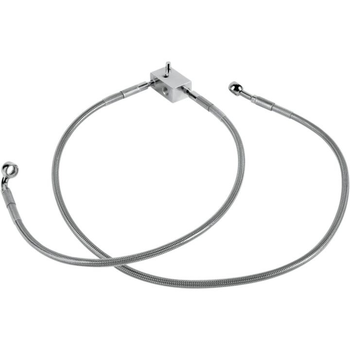 Kit de línea de freno de acero inoxidable — 85 cm (33.5"), trasero, plateado, con acabado transparente