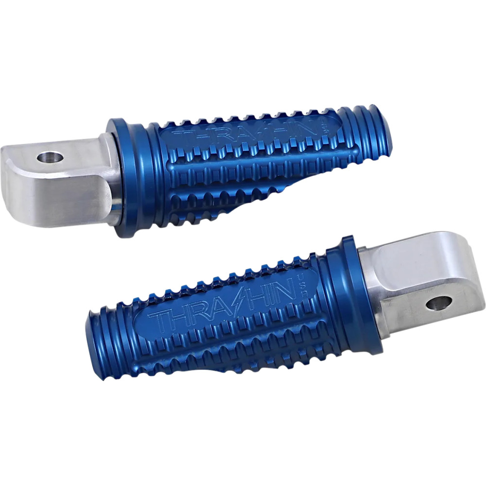 Reposapiés Burnout — ángulo de montaje ajustable, montaje trasero, aluminio billet 6061, par, azul