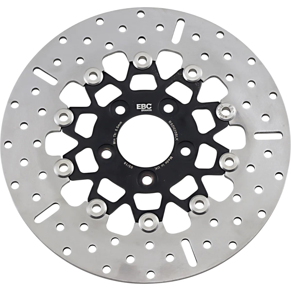 Custom Stainless Steel Rear Brake Rotor — 292 mm (11.5"), 6.10 mm (0.24"), two-piece (floating), Black/Chrome