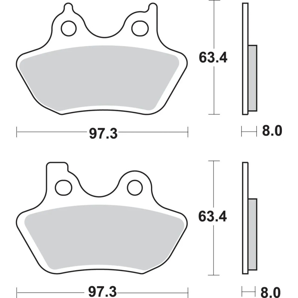 Sintered Metal Harley/Buell Brake Pads — 97.3 mm length, 8 mm thickness, SBS 826H.HS