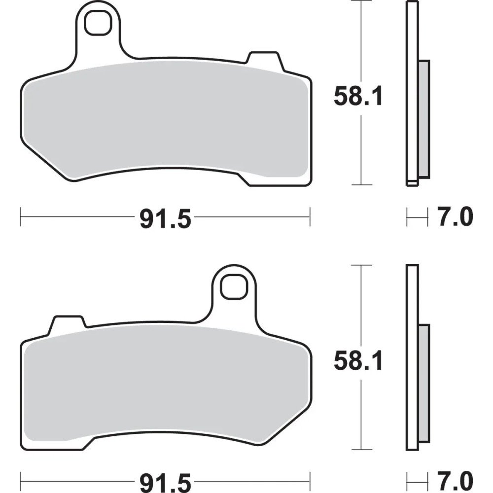 Sintered Metal Harley/Buell Brake Pads — 91.5 mm × 58.1 mm × 7 mm, HS Series, Set of 2