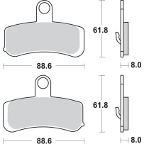 Sintered Metal Harley/Buell Brake Pads — 88.6 mm L, 61.8 mm W, 8 mm thick, HS Series