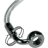 E-Z Align Braided Single Disc Front Brake Line — 112 cm (44"), 10 mm 90° lower banjo, 7/16" 35° upper banjo, non-ABS